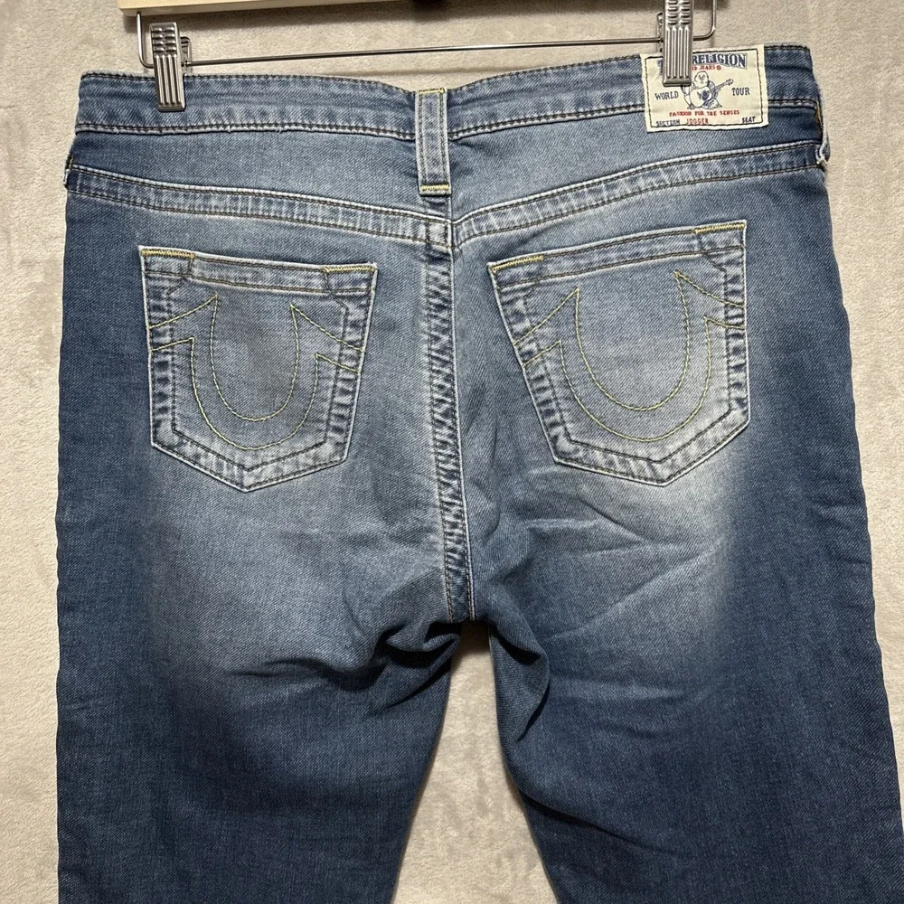 True Religion Men's 29 Blue World Tour Jean Drawstring Joggers Zippered Fly Logo